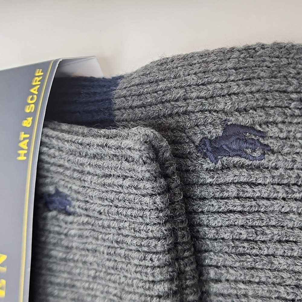POLO RALPH LAUREN 2 PIECE SET, GREY & NAVY HAT & SCARF - Picture 11 of 12